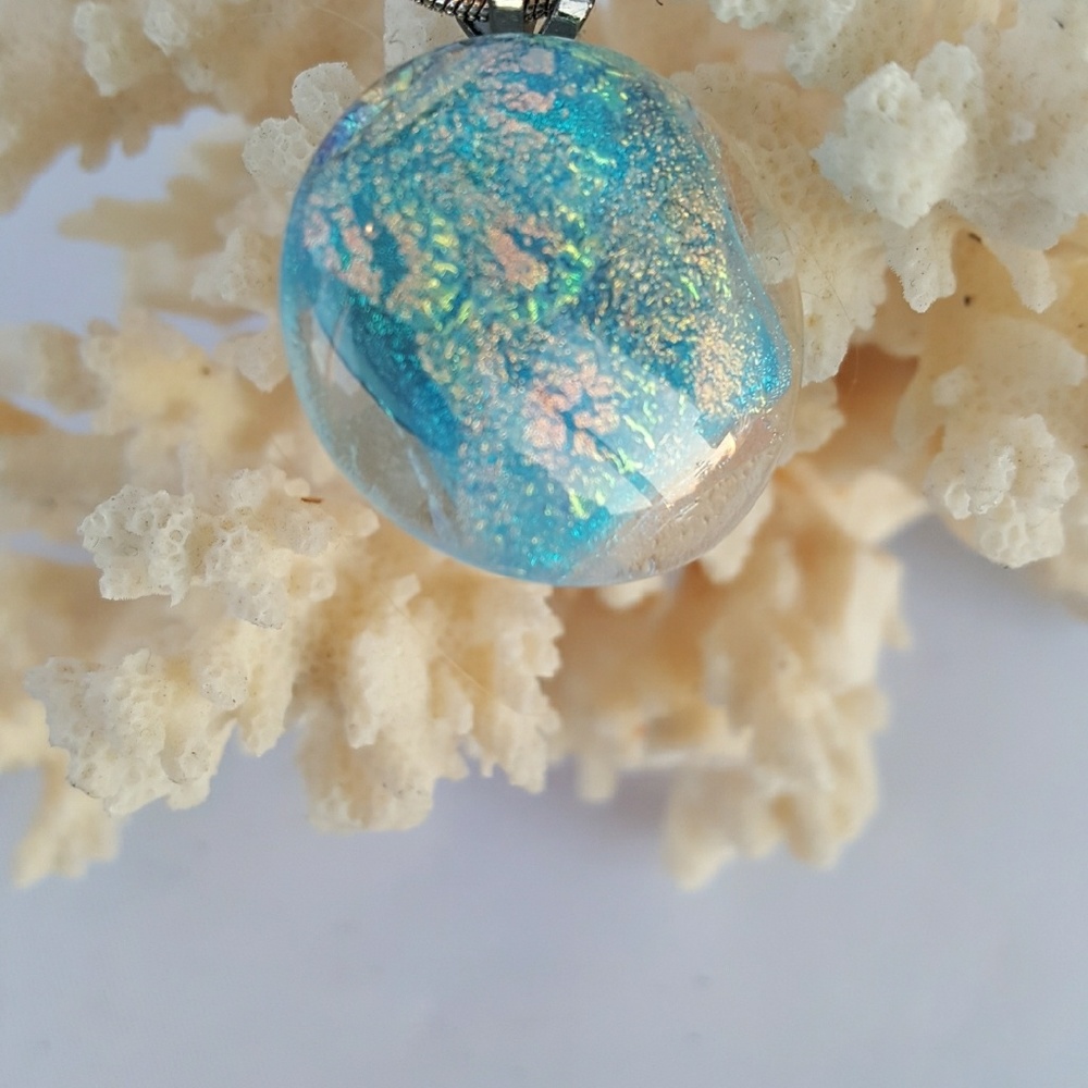 Fused glass dichroic pendant necklace w silver c